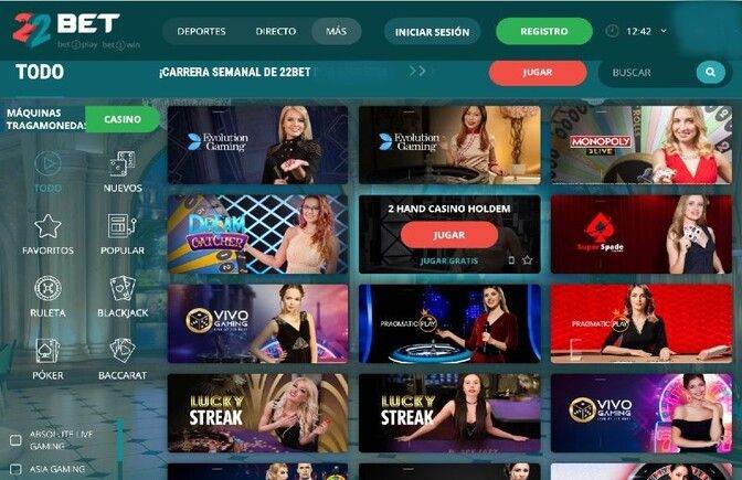 ¿22bet Perú tiene casino en vivo online?