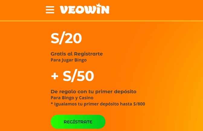 ¿Cuál es el bono de bienvenida de VeoWin Perú?